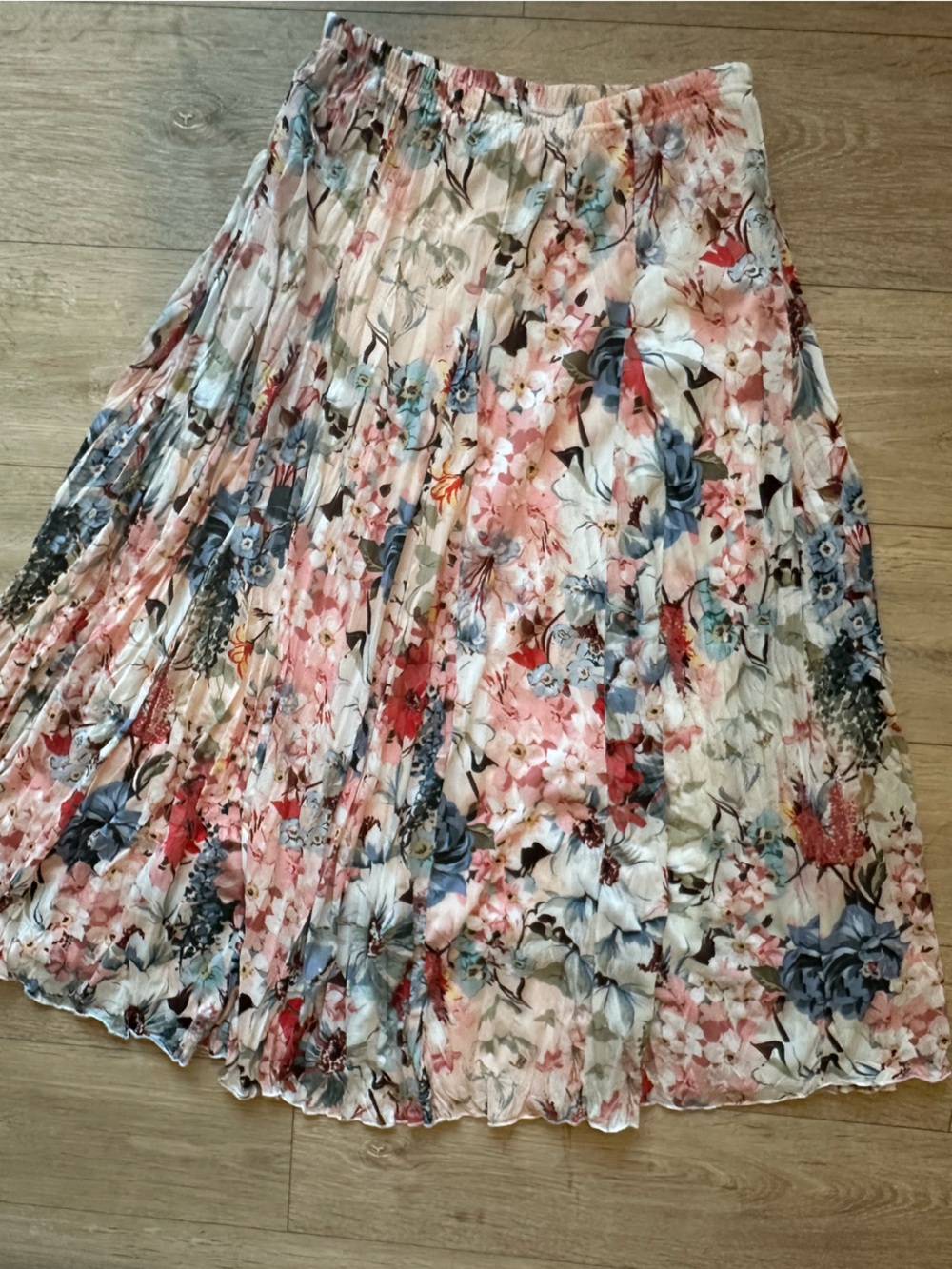 Zac & Rachel Flora  Pleated Maxi Skirt in Cream with Pink & Blue.. boho prairie - Picture 4 of 6